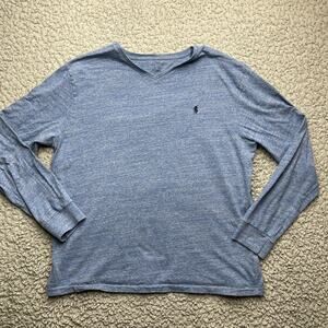 Polo Ralph Lauren Shirt Mens XL Blue V-Neck Long Sleeve Pony Tee
